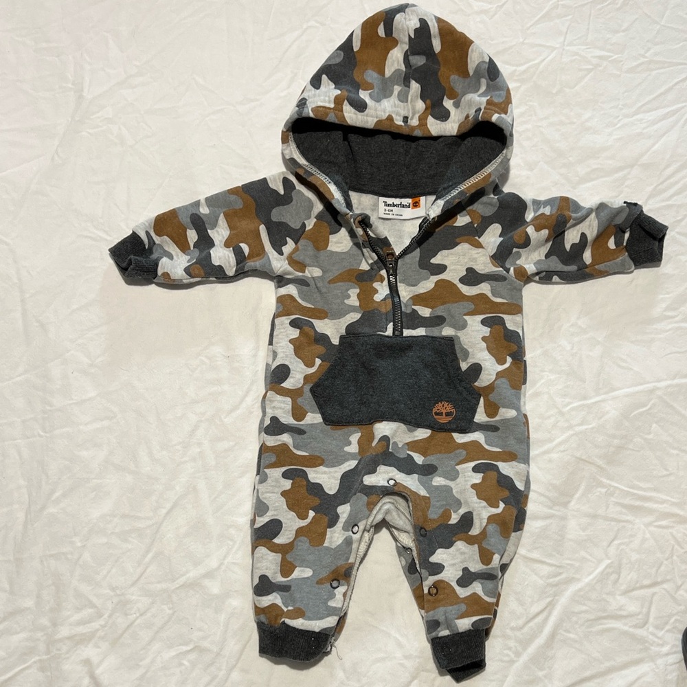 Timberland Brown and Gray Camo Baby Onesie